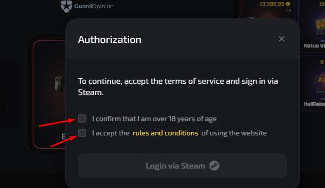 simply agree to the T&C and confirm that you are 18+