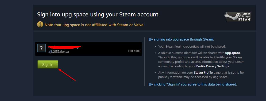 Log in via Steam